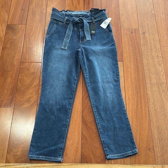 NWT KUT from the cloth Reese High Rise Ankle Straight Paperbag Waist Jean Size 4 - Picture 2 of 12